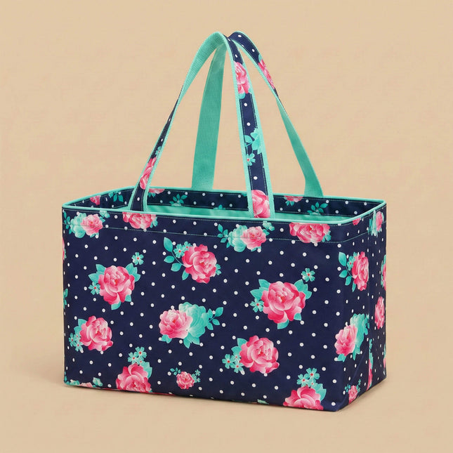 Wholesale peonies printed ultimate tote bag. Trimmed with mint webbing.