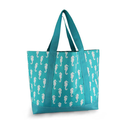wholesale aqua seahorses polyester large tote bag waterproof.