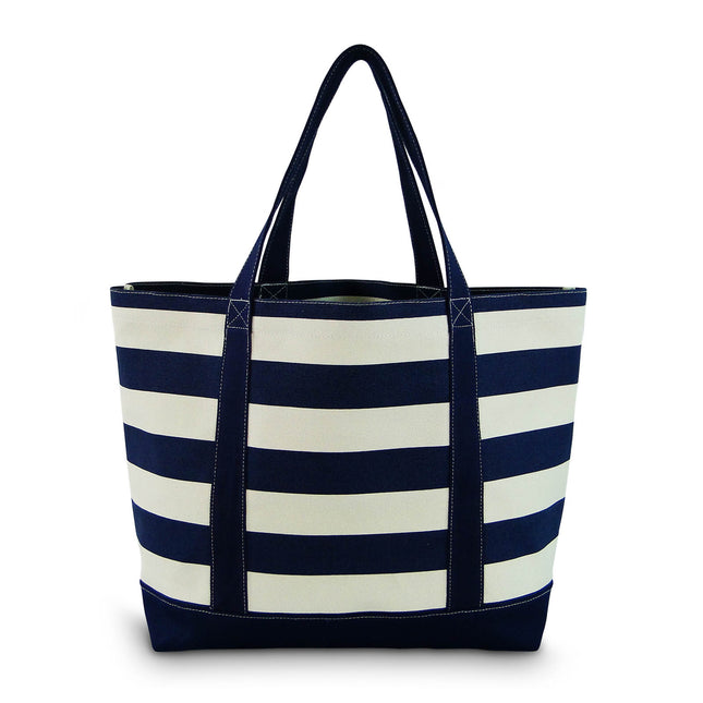 wholesale navy stripes printed custom canvas large tote bag for beach and shopping