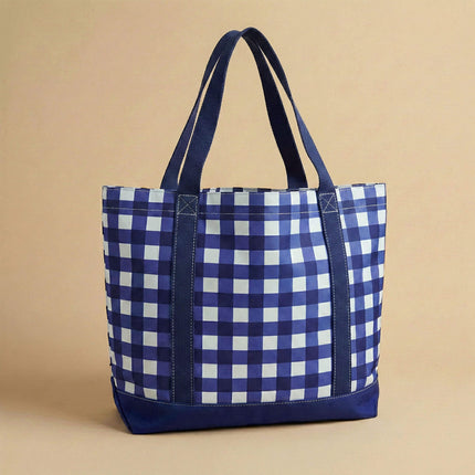 wholesale navy buffalo check polyester large tote bag waterproof.