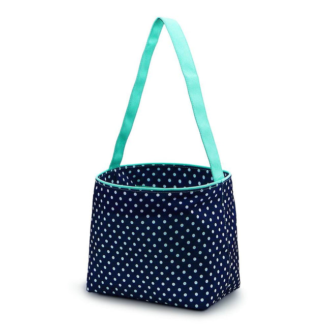 wholesale navy / white polka dots polyester easter buckets for kids egg hunts