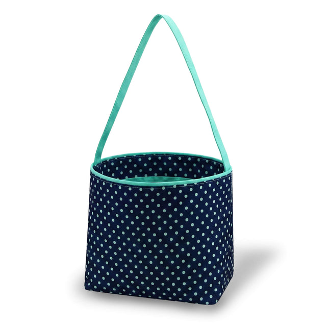 wholesale navy / white polka dots polyester easter buckets for kids egg hunts