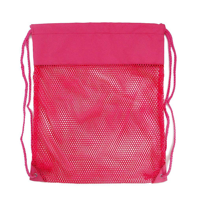 wholesale hot pink mesh drawstring backpack for gym and beach use