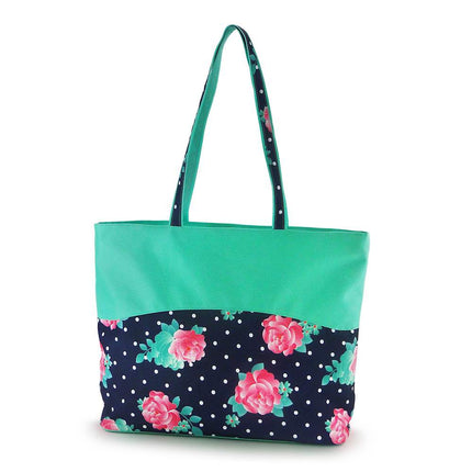 wholesale peony zip-top tote bag with printed polyester design