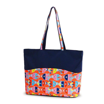 wholesale lovely fishes zip-top tote bag with printed polyester design