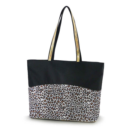 wholesale leopard zip-top tote bag with printed polyester design