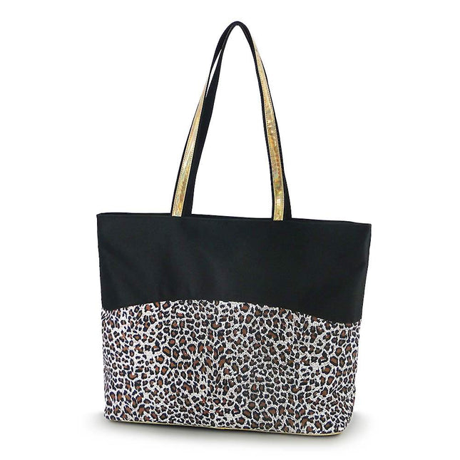 wholesale leopard zip-top tote bag with printed polyester design