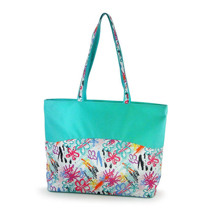 wholesale painted floral zip-top tote bag with printed polyester design