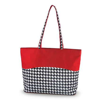 wholesale houndstooth zip-top tote bag with printed polyester design