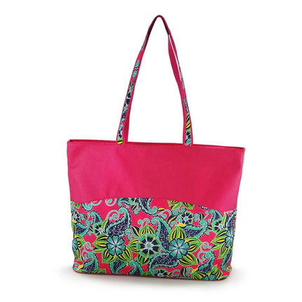 wholesale swirl floral zip-top tote bag with printed polyester design