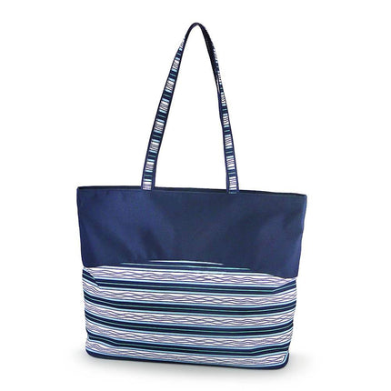 wholesale wave stripes zip-top tote bag with printed polyester design