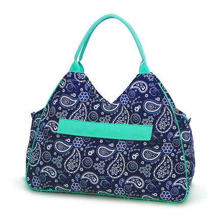 wholesale never-full beach bag with navy / white paisley print design