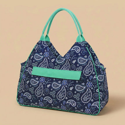 wholesale never-full beach bag with navy / white paisley print design