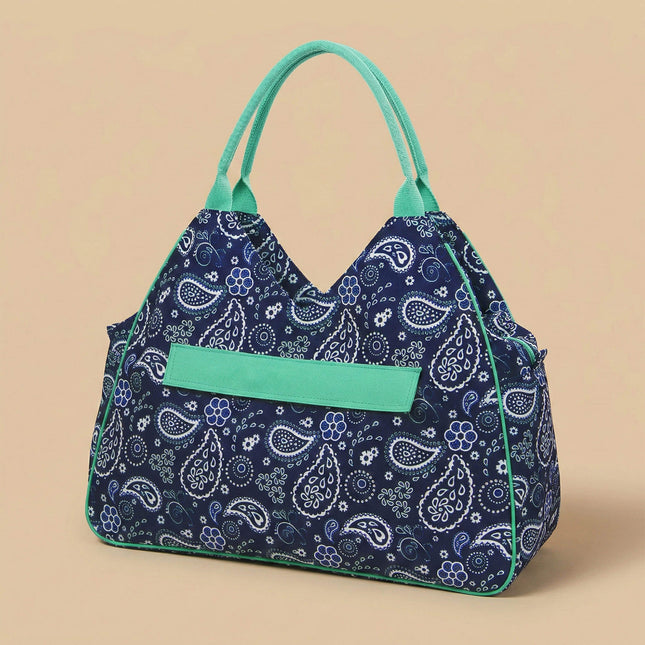 wholesale never-full beach bag with navy / white paisley print design