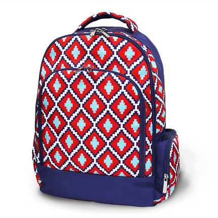 wholesale classic school backpack with diamond tiles pattern / navy trim